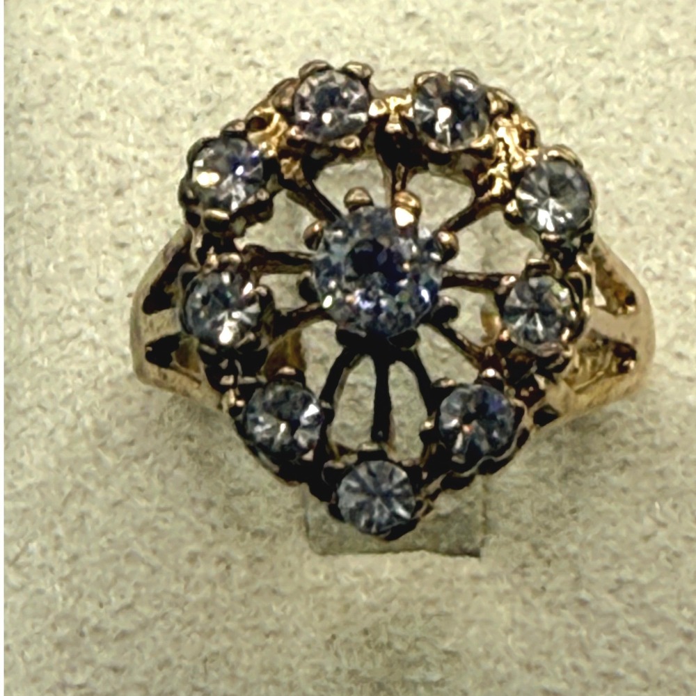 Vintage UNCA 14KT GE Gold Electroplated Crystal Floral Cluster Ring Size 5.75